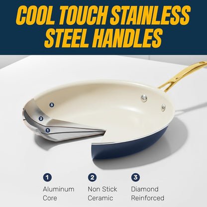 20pcs Pots and Pans Set Non Stick Ceramic Cookware Set with Deep Frying Pan Set & 6pc Knife Set, Improved Ti-Cerama Coating Made without PFOA PFOS Lasts 2x Longer, Oven & Dishwasher Safe