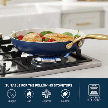 20pcs Pots and Pans Set Non Stick Ceramic Cookware Set with Deep Frying Pan Set & 6pc Knife Set, Improved Ti-Cerama Coating Made without PFOA PFOS Lasts 2x Longer, Oven & Dishwasher Safe