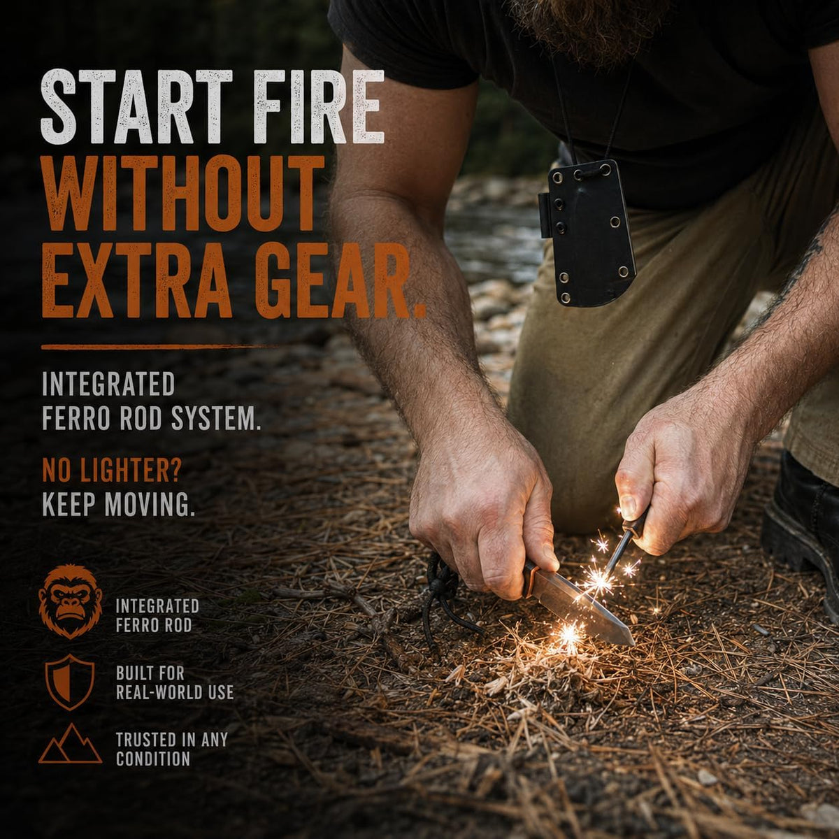 Redline Fixed Blade Hunting Knife with Ferro Rod and Sheath - Perfect for Outdoor Adventures
