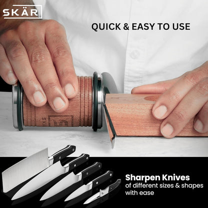 Rolling Knife Sharpener Kit - Premium Solid Wood Rolling Sharpener for Knives w/Magnetic Angle Base & 2 Diamond Grinding Discs - Kitchen knife sharpener - Perfect Knife Sharpening stone Kit for Gifts