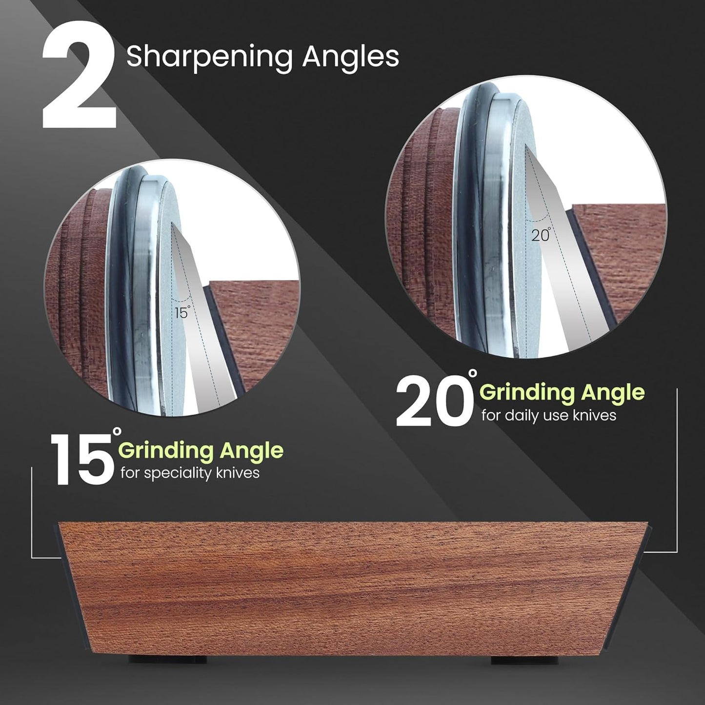 Rolling Knife Sharpener Kit - Premium Solid Wood Rolling Sharpener for Knives w/Magnetic Angle Base & 2 Diamond Grinding Discs - Kitchen knife sharpener - Perfect Knife Sharpening stone Kit for Gifts