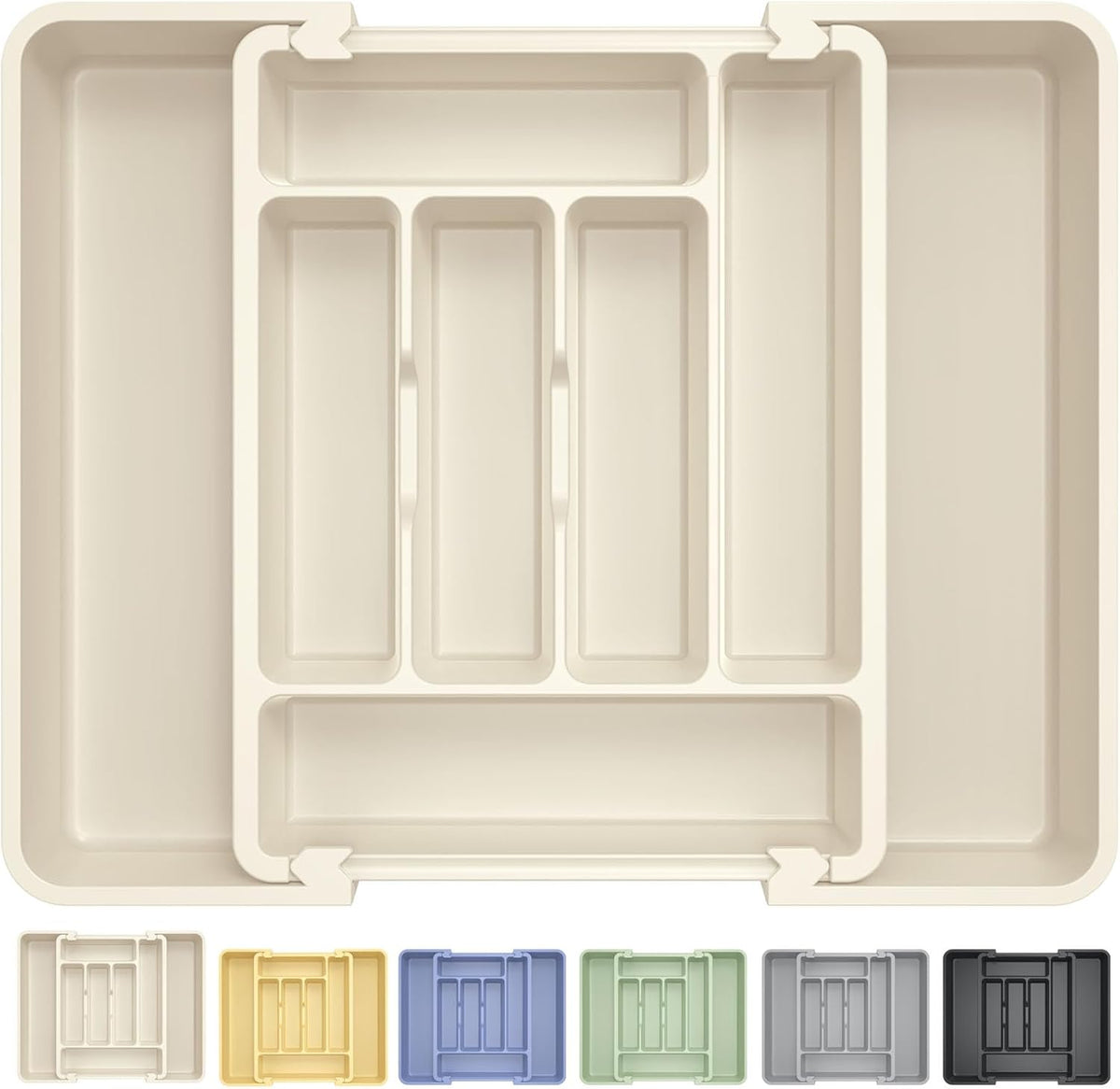 Large Silverware Organizer for Kitchen Drawer & Utensils - Expandable Drawer Organizer for Cutlery, Flatware & Gadget, BPA-Free Thick Plastic, Wider Compartments & Non-skid Feet (Tofu)