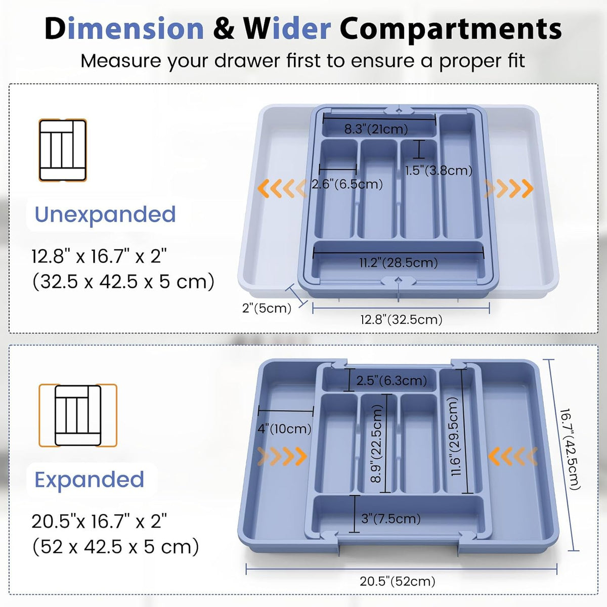 Large Silverware Organizer for Kitchen Drawer & Utensils - Expandable Drawer Organizer for Cutlery, Flatware & Gadget, BPA-Free Thick Plastic, Wider Compartments & Non-skid Feet (Tofu)