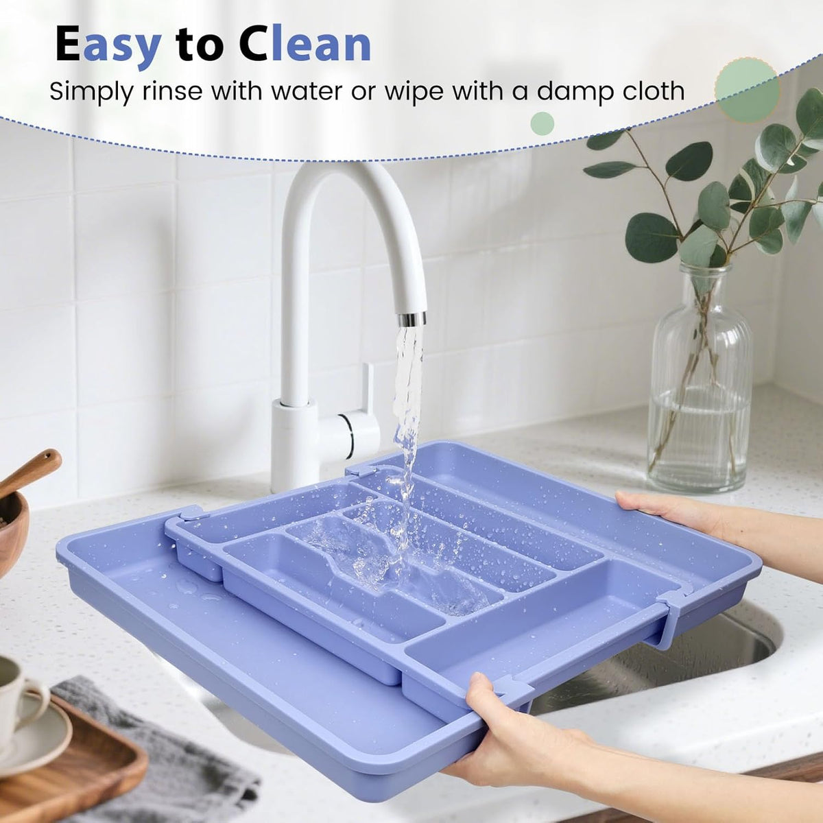 Large Silverware Organizer for Kitchen Drawer & Utensils - Expandable Drawer Organizer for Cutlery, Flatware & Gadget, BPA-Free Thick Plastic, Wider Compartments & Non-skid Feet (Tofu)