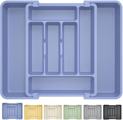 Large Silverware Organizer for Kitchen Drawer & Utensils - Expandable Drawer Organizer for Cutlery, Flatware & Gadget, BPA-Free Thick Plastic, Wider Compartments & Non-skid Feet (Tofu)