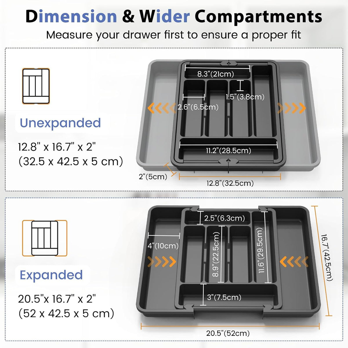 Large Silverware Organizer for Kitchen Drawer & Utensils - Expandable Drawer Organizer for Cutlery, Flatware & Gadget, BPA-Free Thick Plastic, Wider Compartments & Non-skid Feet (Tofu)