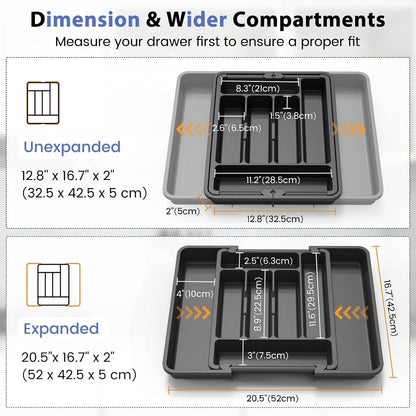 Large Silverware Organizer for Kitchen Drawer & Utensils - Expandable Drawer Organizer for Cutlery, Flatware & Gadget, BPA-Free Thick Plastic, Wider Compartments & Non-skid Feet (Tofu)