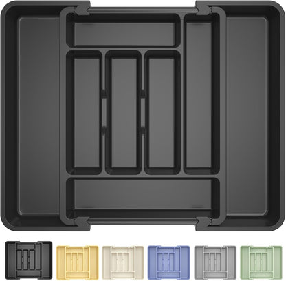 Large Silverware Organizer for Kitchen Drawer & Utensils - Expandable Drawer Organizer for Cutlery, Flatware & Gadget, BPA-Free Thick Plastic, Wider Compartments & Non-skid Feet (Tofu)