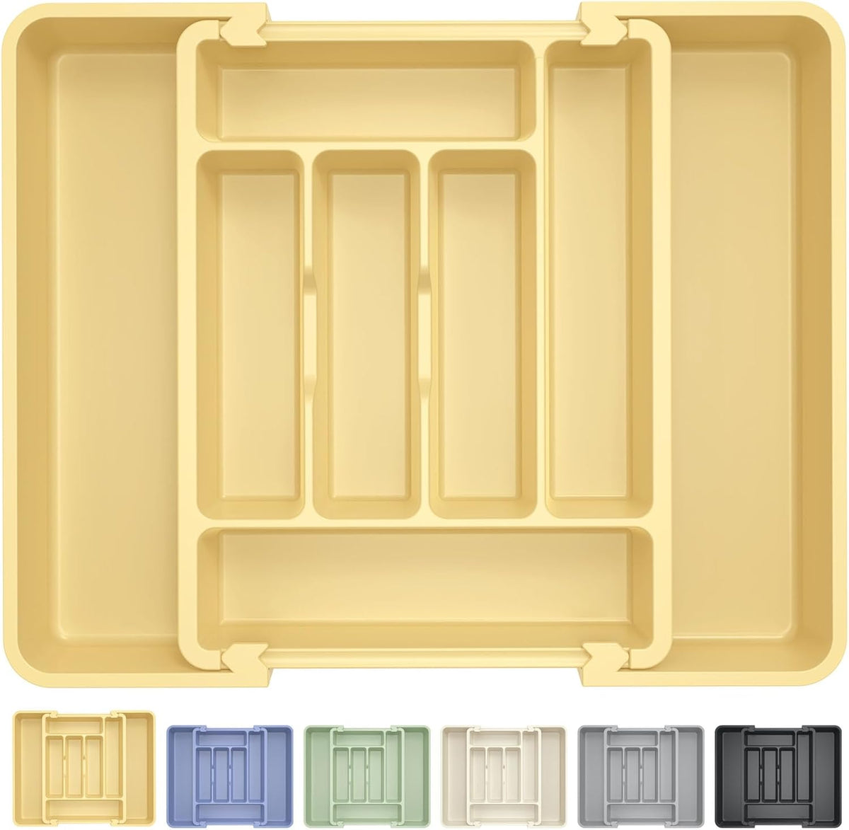 Large Silverware Organizer for Kitchen Drawer & Utensils - Expandable Drawer Organizer for Cutlery, Flatware & Gadget, BPA-Free Thick Plastic, Wider Compartments & Non-skid Feet (Tofu)