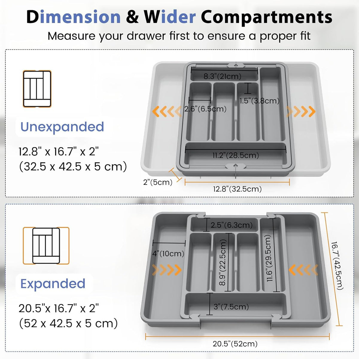 Large Silverware Organizer for Kitchen Drawer & Utensils - Expandable Drawer Organizer for Cutlery, Flatware & Gadget, BPA-Free Thick Plastic, Wider Compartments & Non-skid Feet (Tofu)