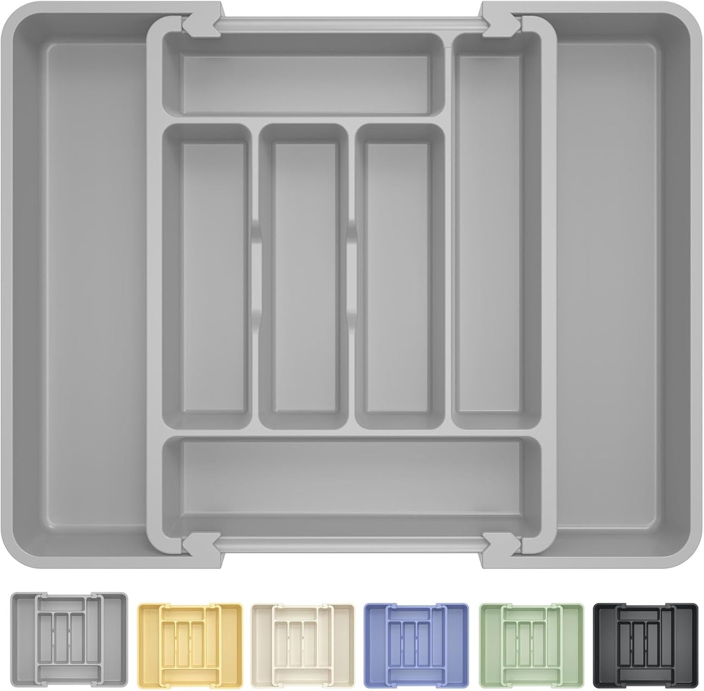 Large Silverware Organizer for Kitchen Drawer & Utensils - Expandable Drawer Organizer for Cutlery, Flatware & Gadget, BPA-Free Thick Plastic, Wider Compartments & Non-skid Feet (Tofu)