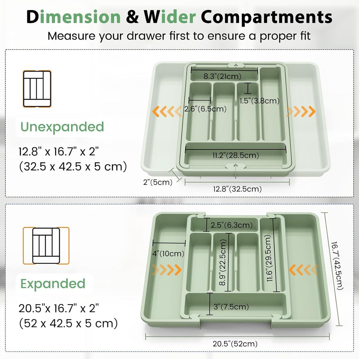 Large Silverware Organizer for Kitchen Drawer & Utensils - Expandable Drawer Organizer for Cutlery, Flatware & Gadget, BPA-Free Thick Plastic, Wider Compartments & Non-skid Feet (Tofu)
