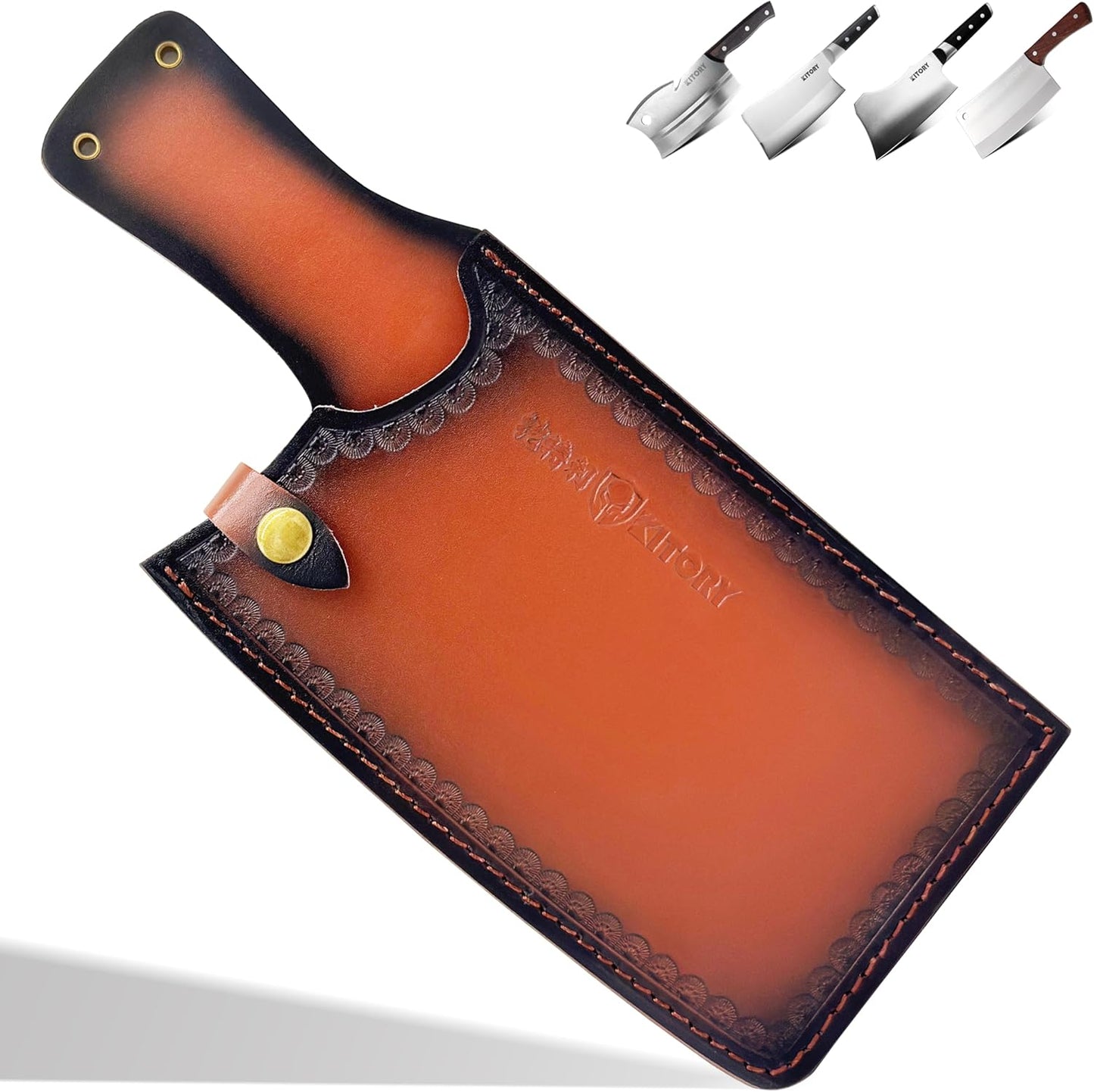 Leather Knife Sheath for Cleaver, Premium Genuine Leather Blade Cover with Snap Closure and Belt Loop, Universal Fit 7-8 Inch Chef Cleaver and Meat Chopper, Gift for Men Women