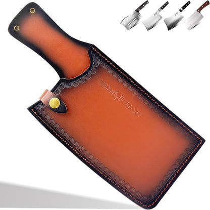 Leather Knife Sheath for Cleaver, Premium Genuine Leather Blade Cover with Snap Closure and Belt Loop, Universal Fit 7-8 Inch Chef Cleaver and Meat Chopper, Gift for Men Women