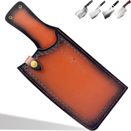 Leather Knife Sheath for Cleaver, Premium Genuine Leather Blade Cover with Snap Closure and Belt Loop, Universal Fit 7-8 Inch Chef Cleaver and Meat Chopper, Gift for Men Women