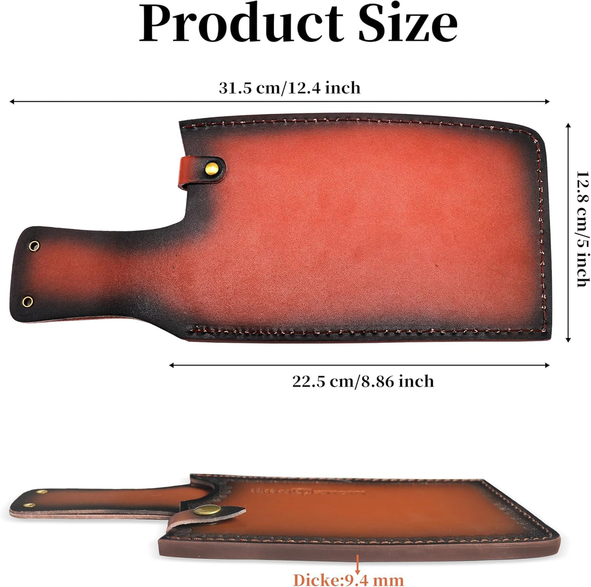 Leather Knife Sheath for Cleaver, Premium Genuine Leather Blade Cover with Snap Closure and Belt Loop, Universal Fit 7-8 Inch Chef Cleaver and Meat Chopper, Gift for Men Women