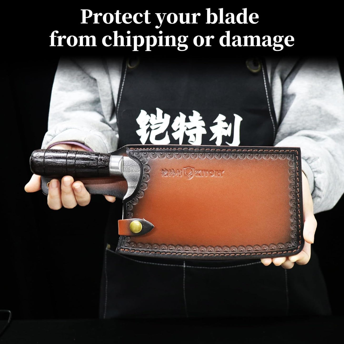 Leather Knife Sheath for Cleaver, Premium Genuine Leather Blade Cover with Snap Closure and Belt Loop, Universal Fit 7-8 Inch Chef Cleaver and Meat Chopper, Gift for Men Women