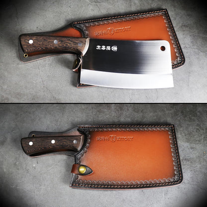 Leather Knife Sheath for Cleaver, Premium Genuine Leather Blade Cover with Snap Closure and Belt Loop, Universal Fit 7-8 Inch Chef Cleaver and Meat Chopper, Gift for Men Women