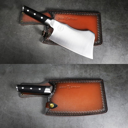 Leather Knife Sheath for Cleaver, Premium Genuine Leather Blade Cover with Snap Closure and Belt Loop, Universal Fit 7-8 Inch Chef Cleaver and Meat Chopper, Gift for Men Women