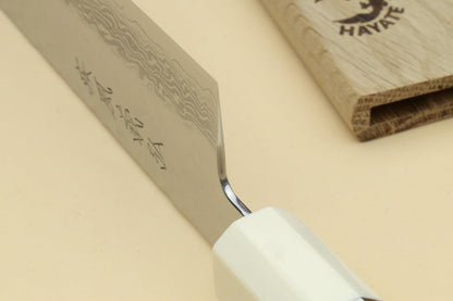 Yoshihiro 46 Layers Hammered Damascus Gyuto Chef Knife and Petty Utility Knife SET (Gyuto 8.25'' (210mm) & Petty 6'' (150mm), Ebony Handle Triple Ring)