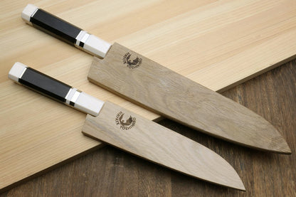 Yoshihiro 46 Layers Hammered Damascus Gyuto Chef Knife and Petty Utility Knife SET (Gyuto 8.25'' (210mm) & Petty 6'' (150mm), Ebony Handle Triple Ring)