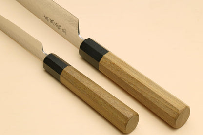 Yoshihiro 46 Layers Hammered Damascus Gyuto Chef Knife and Petty Utility Knife SET (Gyuto 8.25'' (210mm) & Petty 6'' (150mm), Ebony Handle Triple Ring)
