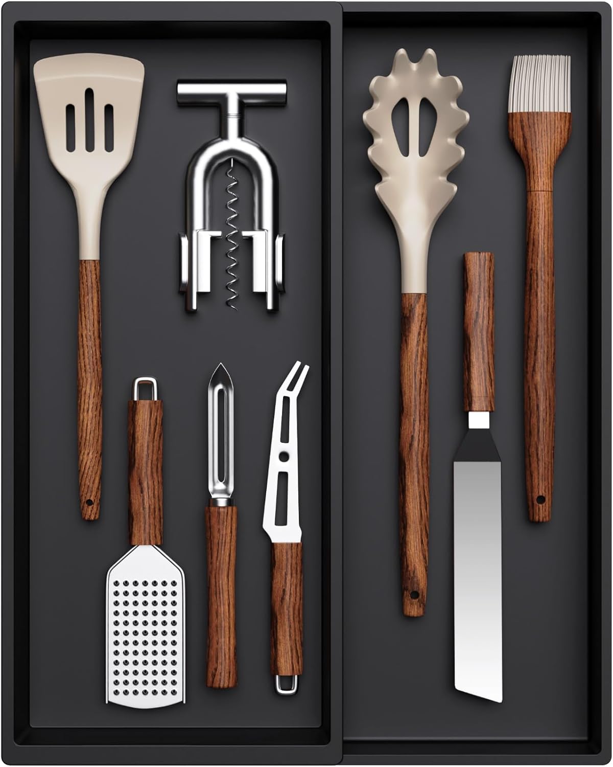 Utensil Organizer for Kitchen Drawer, Expandable Cooking Silverware Tray, Adjustable Cutlery Flatware Holder, Plastic Spatula Tools Storage Divider, 14.4 x 15.8", Black