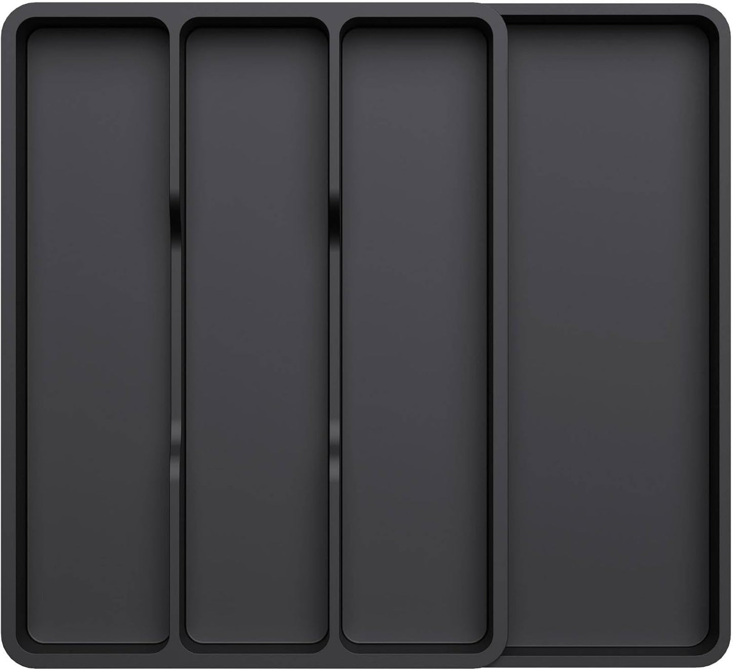 Utensil Organizer for Kitchen Drawer, Expandable Cooking Silverware Tray, Adjustable Cutlery Flatware Holder, Plastic Spatula Tools Storage Divider, 14.4 x 15.8", Black