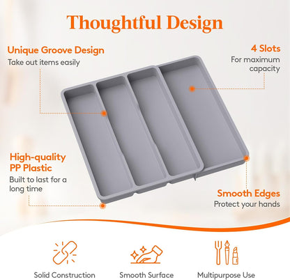 Utensil Organizer for Kitchen Drawer, Expandable Cooking Silverware Tray, Adjustable Cutlery Flatware Holder, Plastic Spatula Tools Storage Divider, 14.4 x 15.8", Black