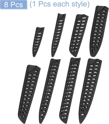 8Pcs Knife Cover Sleeves Set, Blade Edge Guards Utility Knife Blade Edge Protector Universal Knife Sheath for Kitchen, Black