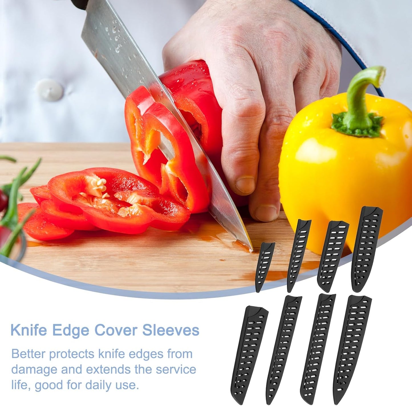 8Pcs Knife Cover Sleeves Set, Blade Edge Guards Utility Knife Blade Edge Protector Universal Knife Sheath for Kitchen, Black