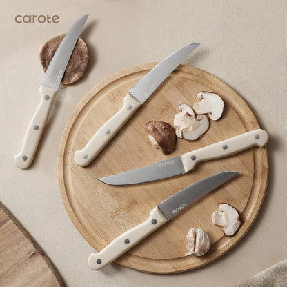 14-Piece Knife Set with Wood Block, Rust-Resistant, Cream
