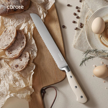 14-Piece Knife Set with Wood Block, Rust-Resistant, Cream