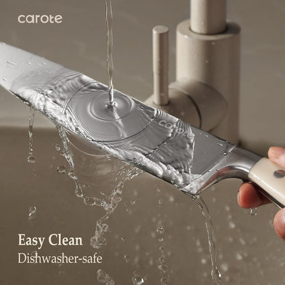 14-Piece Knife Set with Wood Block, Rust-Resistant, Cream