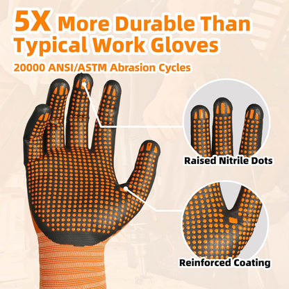 3/6/12 Pairs Safety Work Gloves, MicroDot Abrasion & Grip, LT5619, S | Certified to Level 6 Abrasion, Strong Grip, Microfoam Nitrile Coated, Touchscreen, 3D-Comfort, A1 Cut Resistant, Gardening