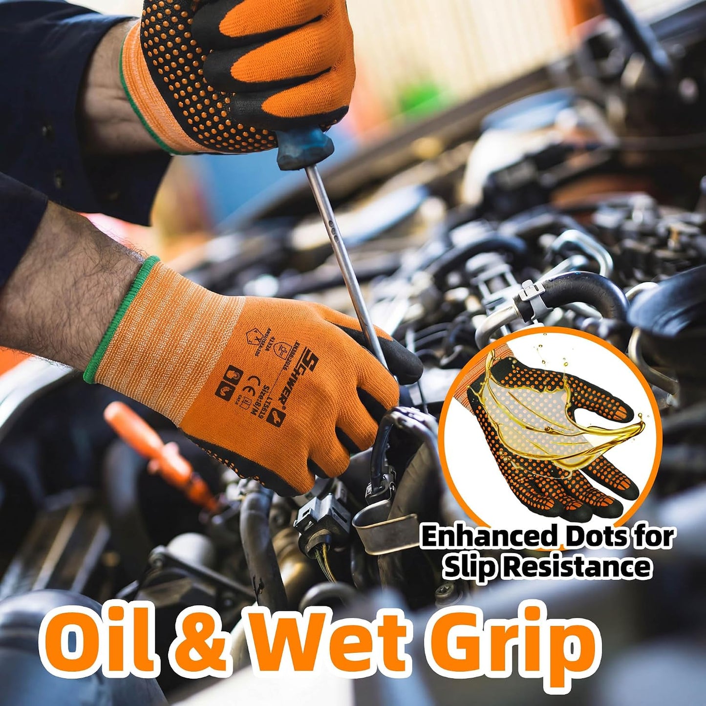 3/6/12 Pairs Safety Work Gloves, MicroDot Abrasion & Grip, LT5619, S | Certified to Level 6 Abrasion, Strong Grip, Microfoam Nitrile Coated, Touchscreen, 3D-Comfort, A1 Cut Resistant, Gardening