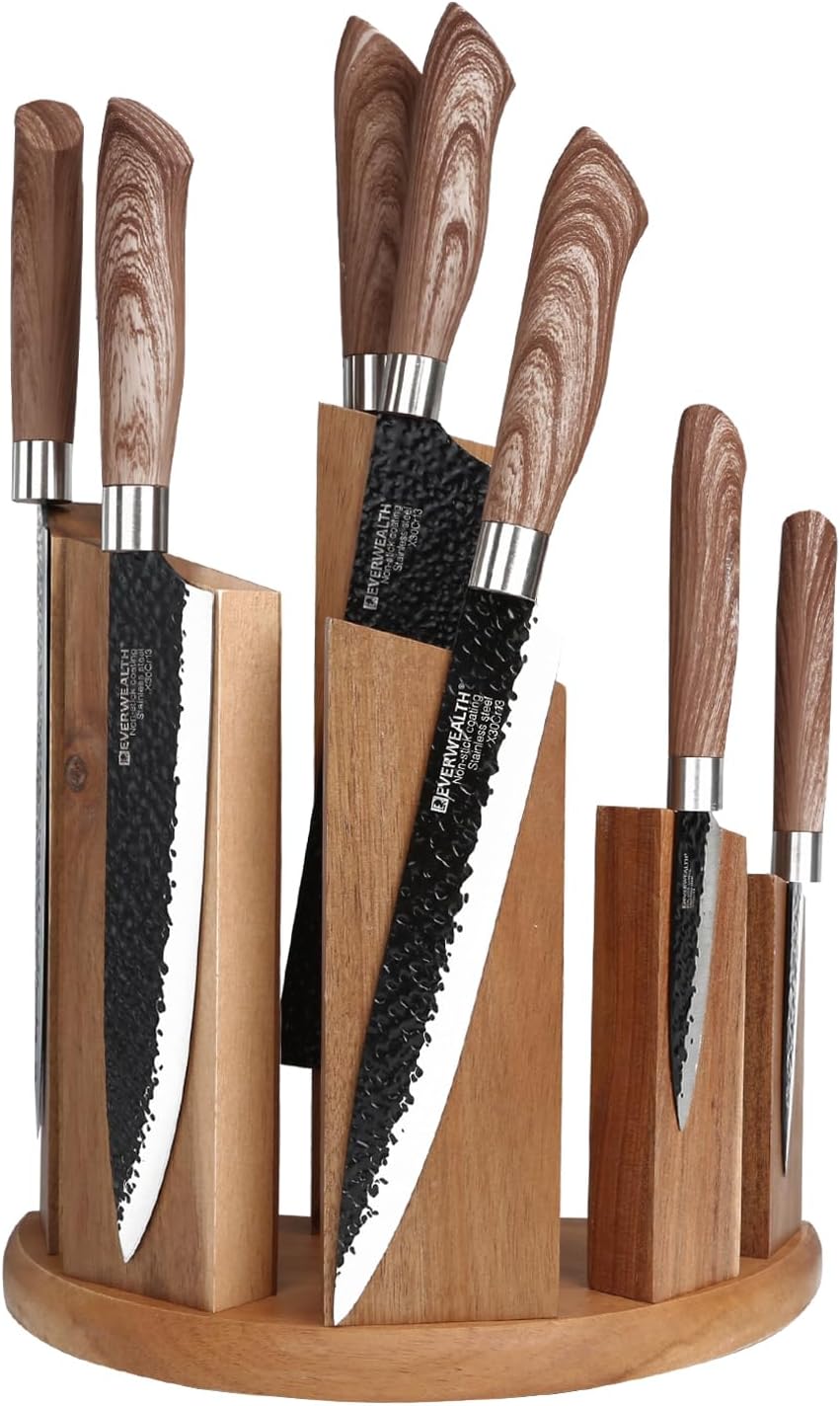 Wooden Semi-circular 360° Magnetic Knife Block Holder Rack Magnetic Stands with Strong Enhanced Magnet & Anti Slip Feet