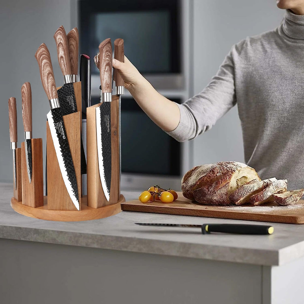 Wooden Semi-circular 360° Magnetic Knife Block Holder Rack Magnetic Stands with Strong Enhanced Magnet & Anti Slip Feet
