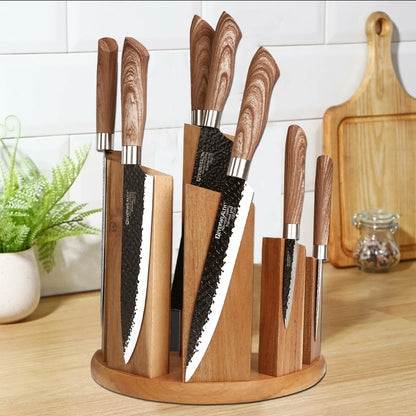 Wooden Semi-circular 360° Magnetic Knife Block Holder Rack Magnetic Stands with Strong Enhanced Magnet & Anti Slip Feet
