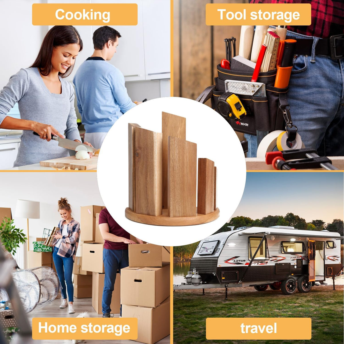 Wooden Semi-circular 360° Magnetic Knife Block Holder Rack Magnetic Stands with Strong Enhanced Magnet & Anti Slip Feet