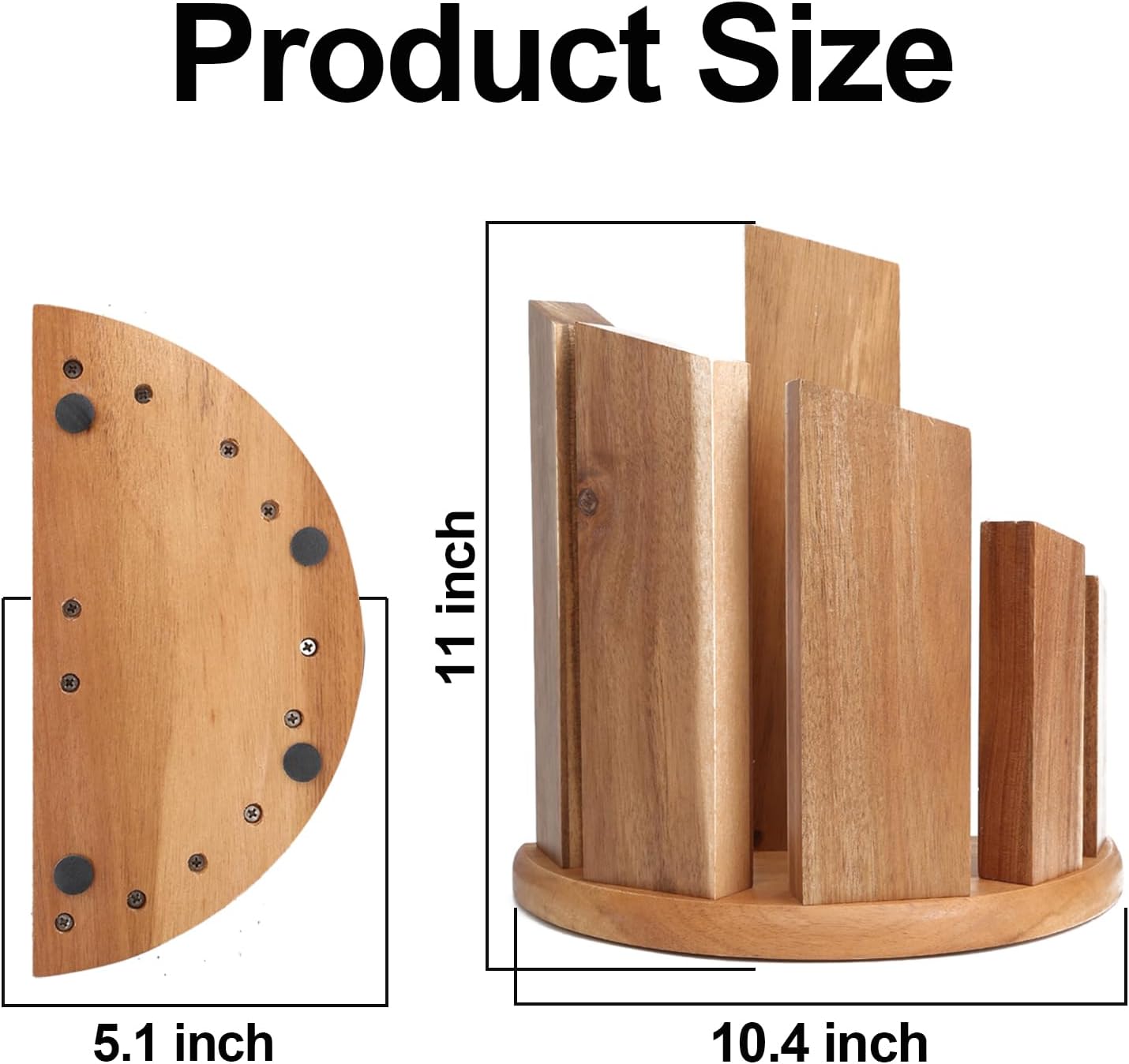 Wooden Semi-circular 360° Magnetic Knife Block Holder Rack Magnetic Stands with Strong Enhanced Magnet & Anti Slip Feet