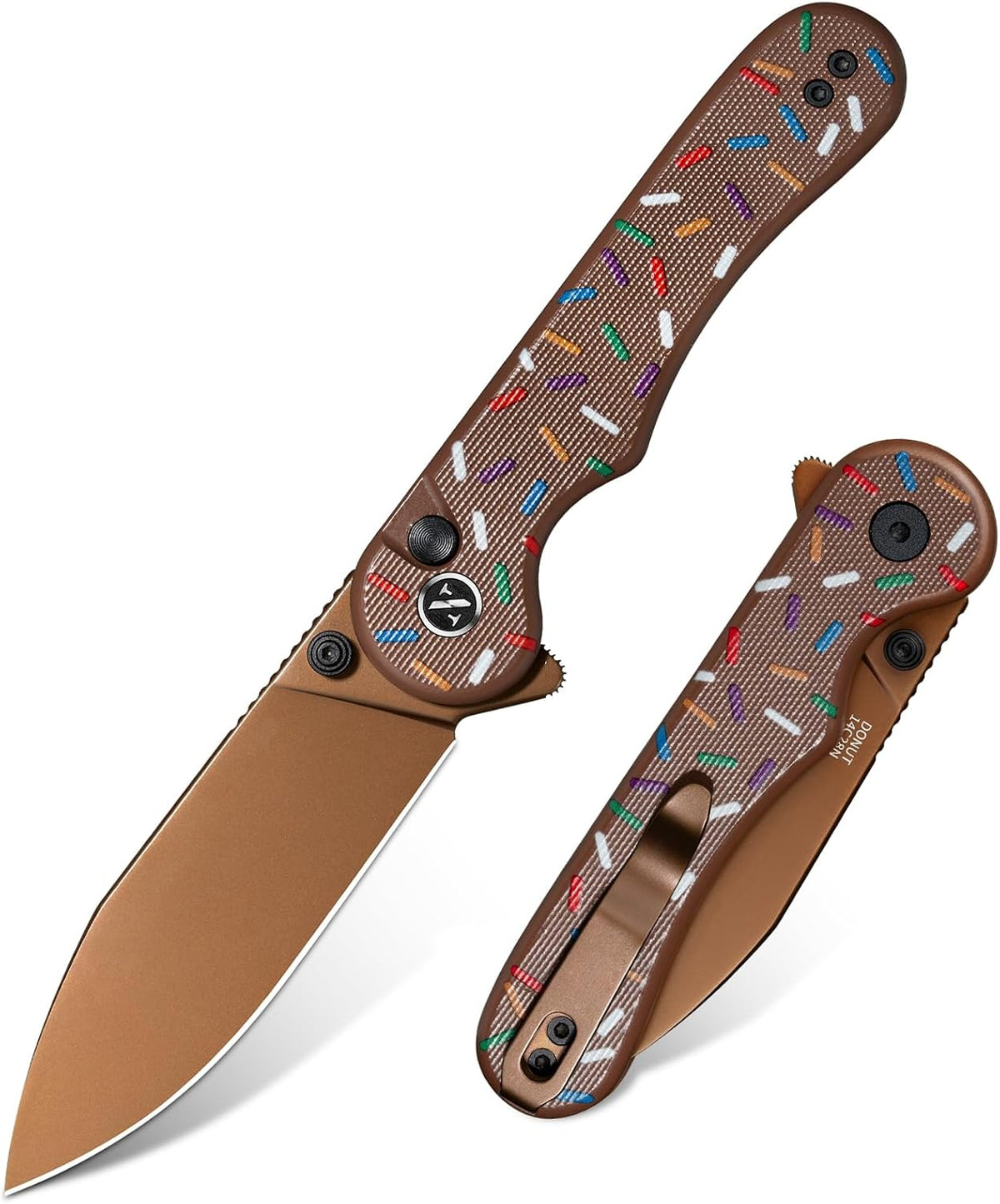 Donut Pocket Knife, 2.9" 14C28N Steel Button Lock EDC Knife Pink
