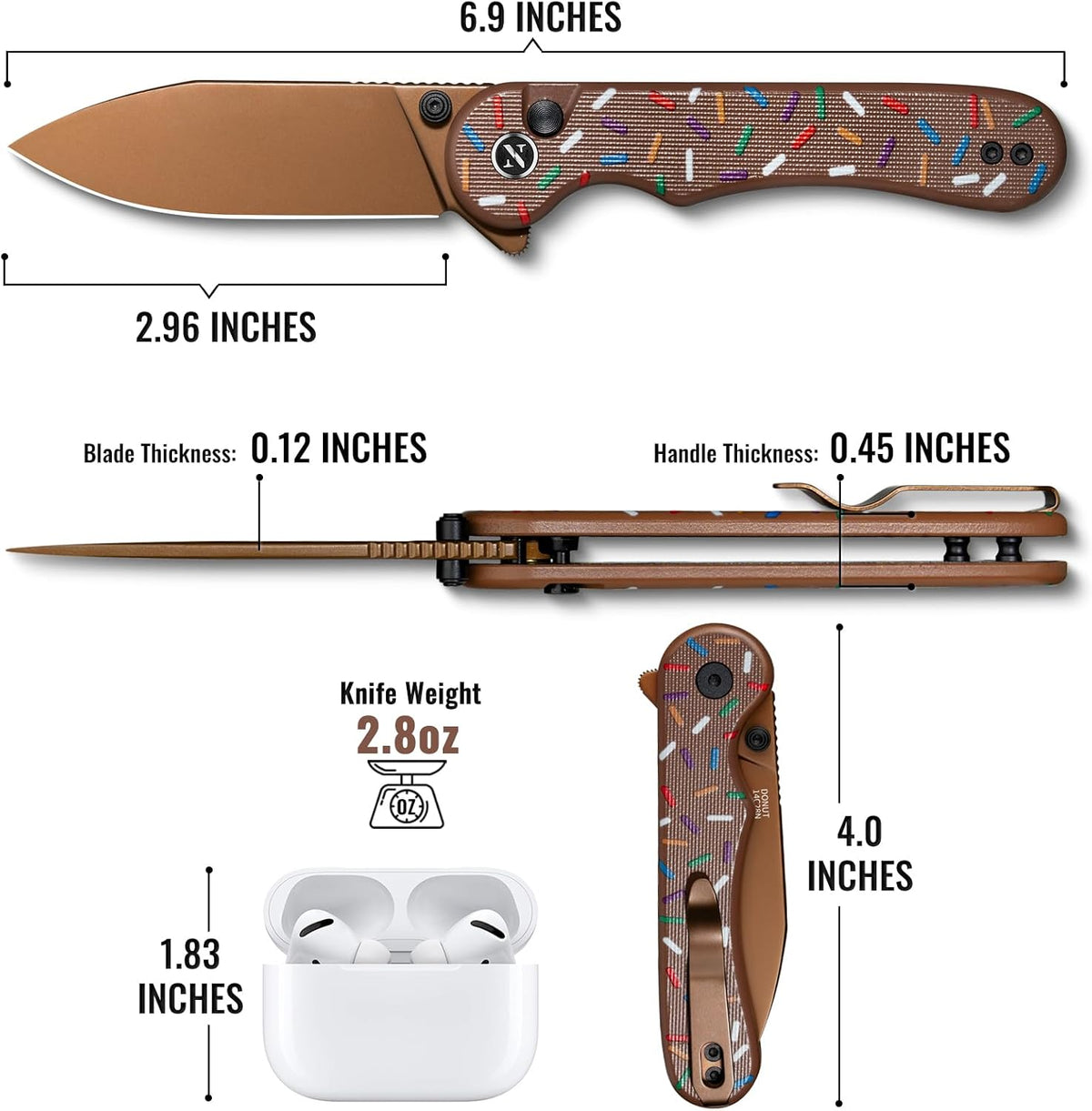 Donut Pocket Knife, 2.9" 14C28N Steel Button Lock EDC Knife Pink
