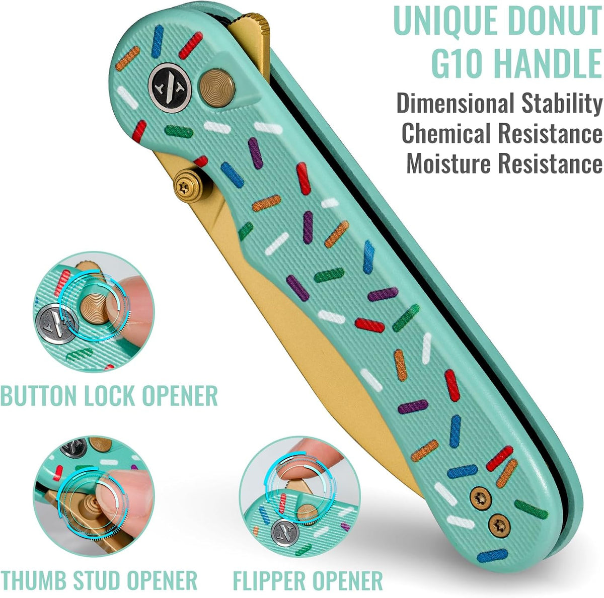 Donut Pocket Knife, 2.9" 14C28N Steel Button Lock EDC Knife Pink