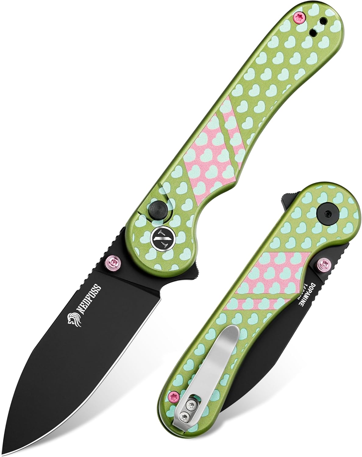 Donut Pocket Knife, 2.9" 14C28N Steel Button Lock EDC Knife Pink
