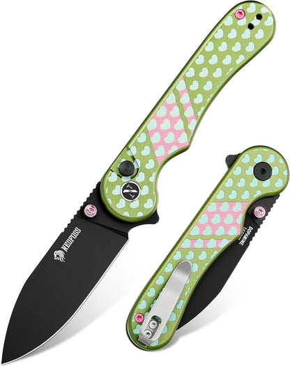 Donut Pocket Knife, 2.9" 14C28N Steel Button Lock EDC Knife Pink