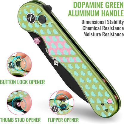 Donut Pocket Knife, 2.9" 14C28N Steel Button Lock EDC Knife Pink