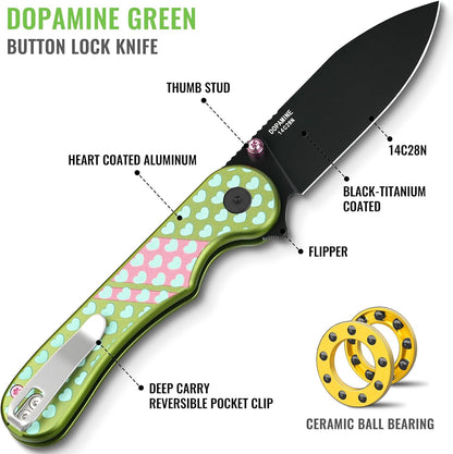Donut Pocket Knife, 2.9" 14C28N Steel Button Lock EDC Knife Pink