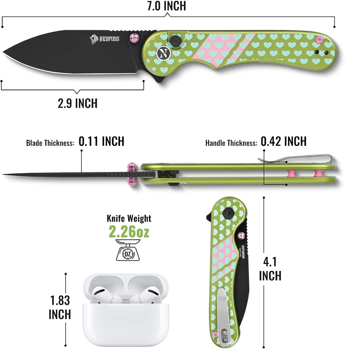 Donut Pocket Knife, 2.9" 14C28N Steel Button Lock EDC Knife Pink