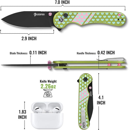 Donut Pocket Knife, 2.9" 14C28N Steel Button Lock EDC Knife Pink